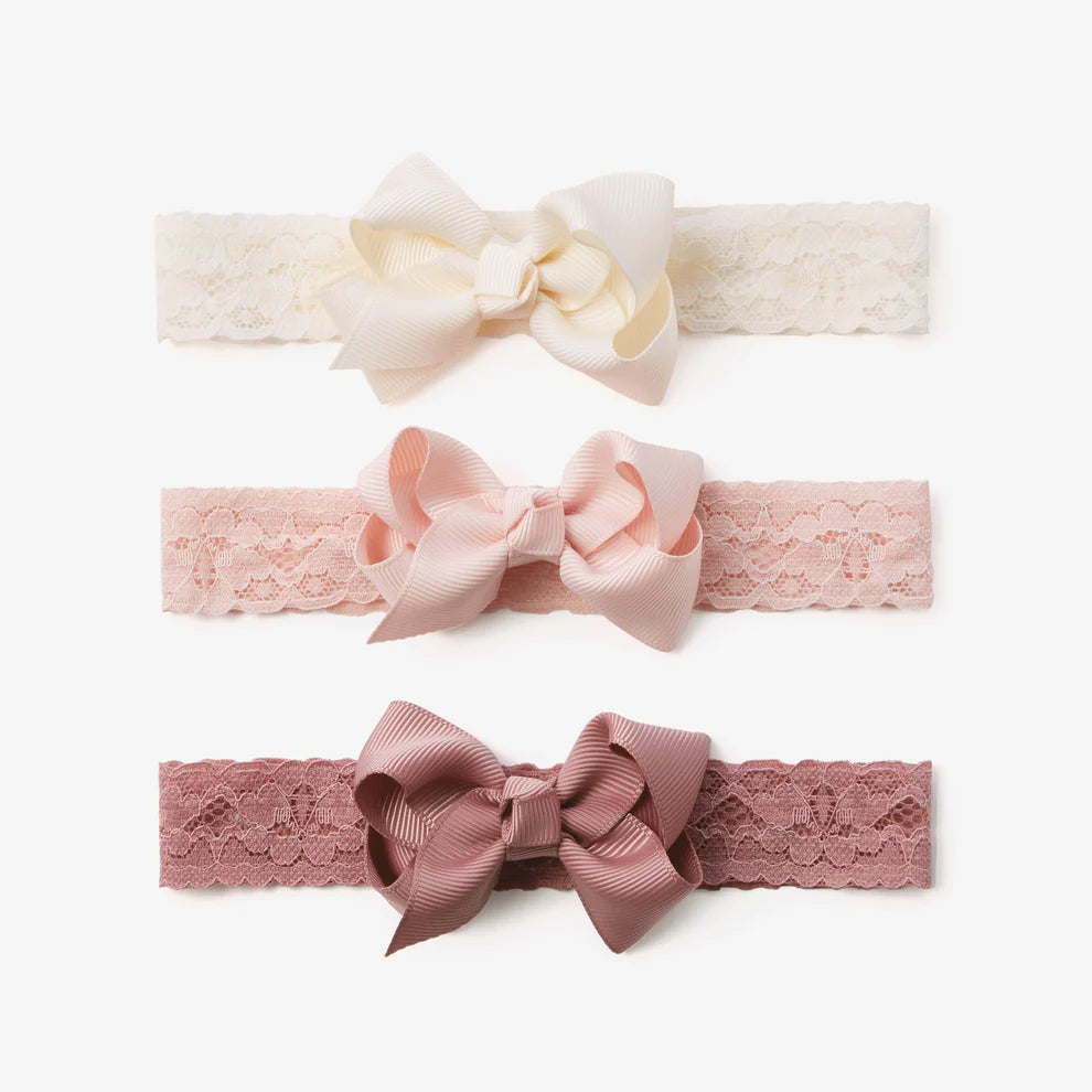 MAUVE LACE BABY GIRL HEADBANDS 3PK