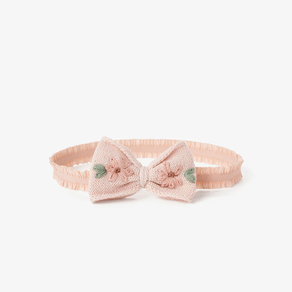 PINK EMBROIDERED BOW HEADBAND
